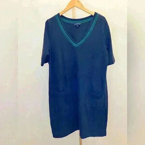 Lands' End Women's V-Neck Knee Length Dress Blue Size L Short Sleeve